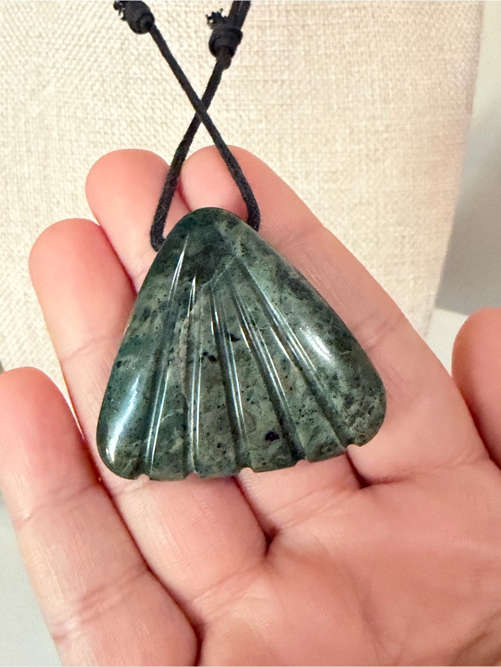 Nephrite Jade or Jadeite Fan Pendant Necklace